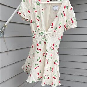 Privacy Please Cherry Patterned Cream Wrap Dress